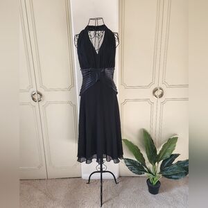 Vintage Tadashi Shoji 100% Silk Black Halter Midi Dress, Sexy, Party